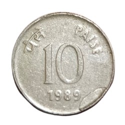 10 Paisa Fss Year 1989 Minor DIE CUD Or EXTRA METAL Error High Collectale Grade.