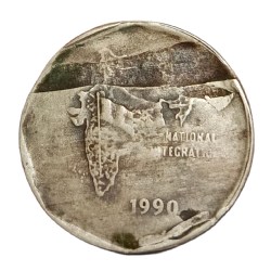 2 Rupees Cu/Ni Big DABBU Issue Year 1990 Major LAMINATION Error **SCARE** Collectale Grade.