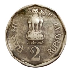 Alternative view of 2 Rupees Cu/Ni Big DABBU Issue Year 1990 Major LAMINATION Error **SCARE** Collectale Grade.