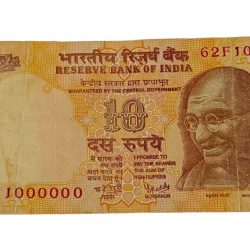 10 Rupees GANDHI Issue Y.V REDDY Without Year Plain with SUPER FANCY Serial [1000000] MILLION Number **V.RARE** Collectable Grade.