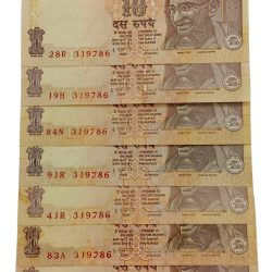 10 Rupees GANDHI Issue D. SUBBARAO with SEMI-FANCY SAME [319786] Serial Numbers Ending 786 Lot 7 Notes **RARE** UNC Grades.