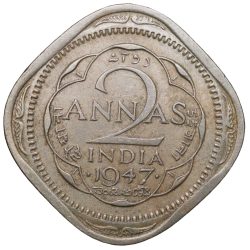 Alternative view of Copper-Nickel 2 Annas of George VI (AD 1947) of Bombay Mint