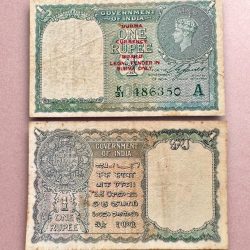 Re 1 British India Banknote 1940 Series Black Series King George VI Collectible Quality 486350 Burma Issue Unique and Rare Issue