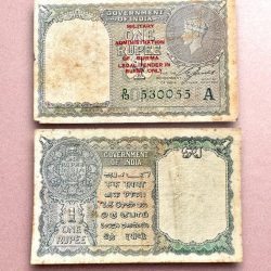 Re 1 British India Banknote 1940 Series Black Series King George VI Collectible Quality 530055 Burma Issue Unique and Rare Issue)