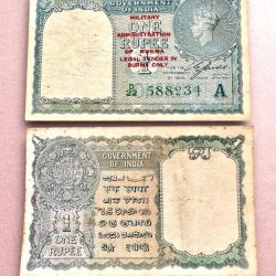 Re 1 British India Banknote 1940 Series Black Series King George VI Collectible Quality 588234 Burma Issue Unique and Rare Issue