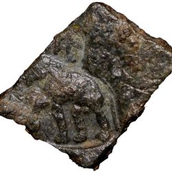Copper Coin of Bhadra/Mitra Dynasty (2nd Cen. BC) with Chhatra above Elephant walking left Beautiful Grade
