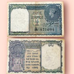 Re 1 British India Banknote 1940 Black Series King George VI Collectible Quality 471694 Burma Issue Unique and Rare Issue