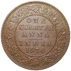 Alternative view of Bronze 1/4 Anna of George V (AD 1936) of Bombay Mint Beautiful Grade