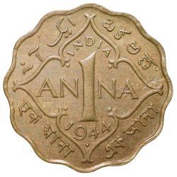 Alternative view of Nickel-Brass 1 Anna of George VI (AD 1944) of Bombay Mint
