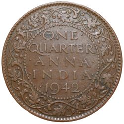 Alternative view of Bronze 1/4 Anna of George VI (AD 1942) of Bombay Mint