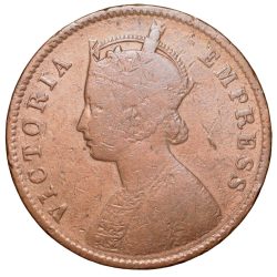 Copper 1/4 Anna of Victoria Empress (AD 1884) of Calcutta Mint Bust Type B/I