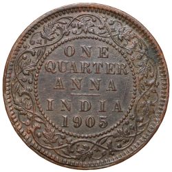 Alternative view of Copper 1/4 Anna of Edward VII (AD 1905) of Calcutta Mint Beautiful Grade