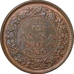 Bronze 1/12 Anna of George VI (AD 1939) of Bombay Mint Beautiful Grade