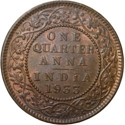 Alternative view of Bronze 1/4 Anna of George V (AD 1933) of Calcutta Mint UNC Grade