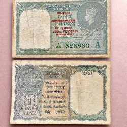 Re 1 British India Banknote 1940 Series Black Series King George VI Collectible Quality 828983 Burma Issue Unique and Rare Issue)