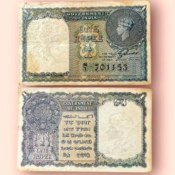 Re 1 British India Banknote 1940 Black Series King George VI Collectible Quality 701153 Burma Issue Unique and Rare Issue