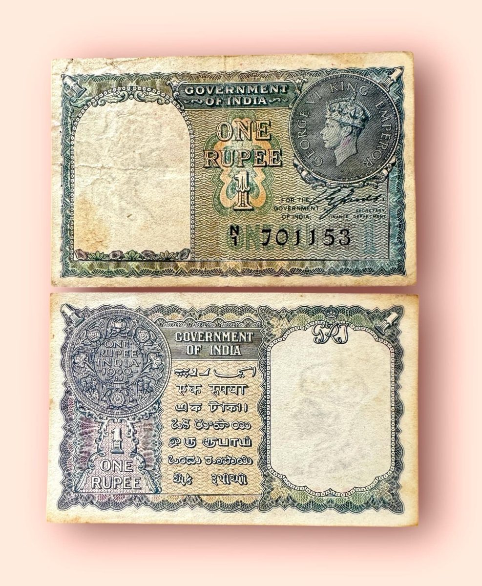 Re 1 British India Banknote 1940 Black Series King George VI Collectible Quality 701153 Burma Issue Unique and Rare Issue