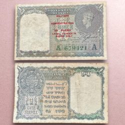 Re 1 British India Banknote 1940 Series Black Series King George VI Collectible Quality 679421 Burma Issue Unique and Rare Issue