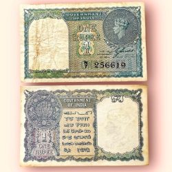 Re 1 British India Banknote 1940 Series Black Series King George VI Collectible Quality 256619 Unique and Rare Issue