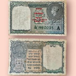 Re 1 British India Banknote 1940 Black Series King George VI Collectible Quality 960035 Burma overprint Unique and Rare Issue