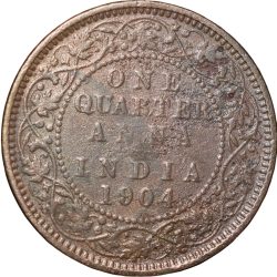 Alternative view of Copper 1/4 Anna of Edward VII (AD 1904) of Calcutta Mint Scarce