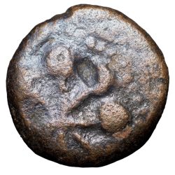 Alternative view of Copper Coin of Mahasenapati of Andhra Region (2nd - 1st Cen. BC) with Spear & Thunderarm/Tree Railing