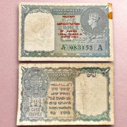 Re 1 British India Banknote 1940 Series Black Series King George VI Collectible Quality 983153 Burma Issue Unique and Rare Issue