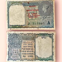 Re 1 British India Banknote 1940 Black Series King George VI Collectible Quality 355465 Burma overprint Unique and Rare Issue )