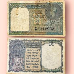 Re 1 British India Banknote 1940 Black Series King George VI Collectible Quality 042938 Unique and Rare Issue