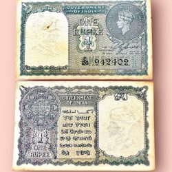 Re 1 British India Banknote 1940 Black Series King George VI Collectible Quality 942402 Burma Issue Unique and Rare Issue