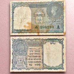 Re 1 British India Banknote 1940 Series Black Series King George VI Collectible Quality 298244 Burma Issue Unique and Rare Issue)