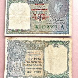 Re 1 British India Banknote 1940 Series Black Series King George VI Collectible Quality 172597 Burma Issue Unique and Rare Issue )