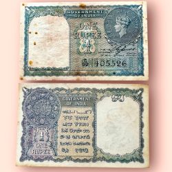 Re 1 British India Banknote 1940 Black Series King George VI Collectible Quality 405526 Burma Issue Unique and Rare Issue