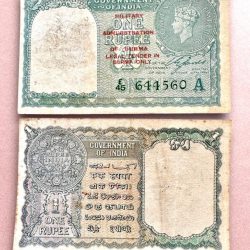 Re 1 British India Banknote 1940 Series Black Series King George VI Collectible Quality 644560 Burma Issue Unique and Rare Issue