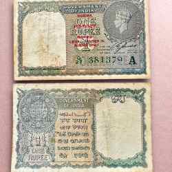 Re 1 British India Banknote 1940 Black Series King George VI Collectible Quality 381379 Burma overprint Unique and Rare Issue