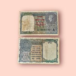 Re 1 British India Banknote 1940 Black Series King George VI Collectible Quality 586350 Burma OverPrint Unique and Rare Issue