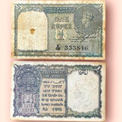 Re 1 British India Banknote 1940 Black Series King George VI Collectible Quality 333846 Burma Issue Unique and Rare Issue