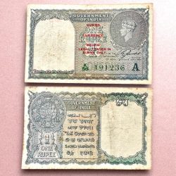 Re 1 British India Banknote 1940 Series Black Series King George VI Collectible Quality 191236 Burma Issue Unique and Rare Issue