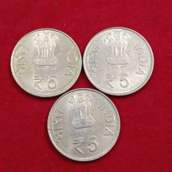 Alternative view of Five Rs Rare Coin Madan Mohan Malviya Hyderabad Mint 3 Pcs 2011 Year
