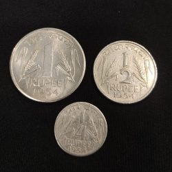 RARE 1954 THREE COIN SET ONE RUPEE, HALF RUPEE, QUATER RUPEE