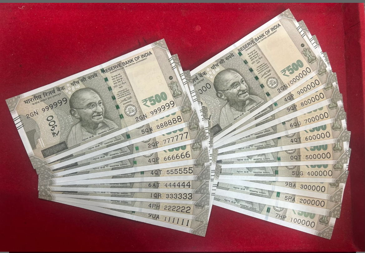 Rs 500 India Banknote 19 Note Solid Fancy Number Set 111111 to 1000000 Gem Unc Unique and Rare