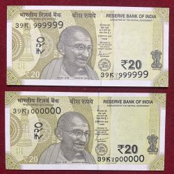 Rs 20 Fancy Number Set 999999 AND 1000000 Gem Unc Rare and Unique