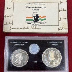 1989 Jawahar Lal Nehru proof Set With Cover(2 coin set )