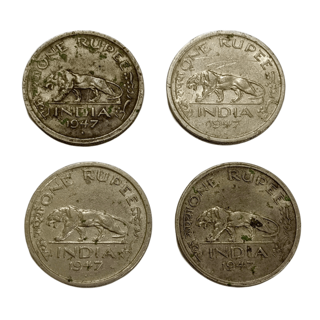 ONE RUPEE Cu/Ni Year 1947 LION 🦁 Portrait BOMBAY Mint Lot 4 Coins ...