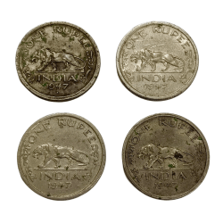 ONE RUPEE Cu/Ni Year 1947 LION 🦁 Portrait BOMBAY Mint Lot 4 Coins Collectable Grades.