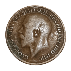 Alternative view of UNITED KINGDOM Big Size ONE PENNY Year 1920 King GEORGE-V Collectable Grade.