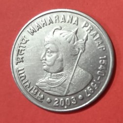 One Rs Extremely Rare Coin Maharana Pratap Ji 1540-1597 Bombay Mint 2003 GEM UNC Condition