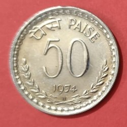 50 Paise B Mint Mark Proof Coin Bombay Mint Year 1974 (GEM UNC Condition)
