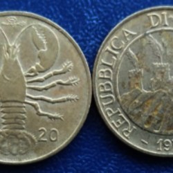 San Marino, 1974, 20 Lire, KM #34, Lobster, Circulated Condition.