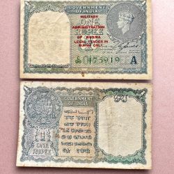 Re 1 British India Banknote 1940 Series Black Series King George VI Collectible Quality 475919 Burma Issue Unique and Rare Issue )